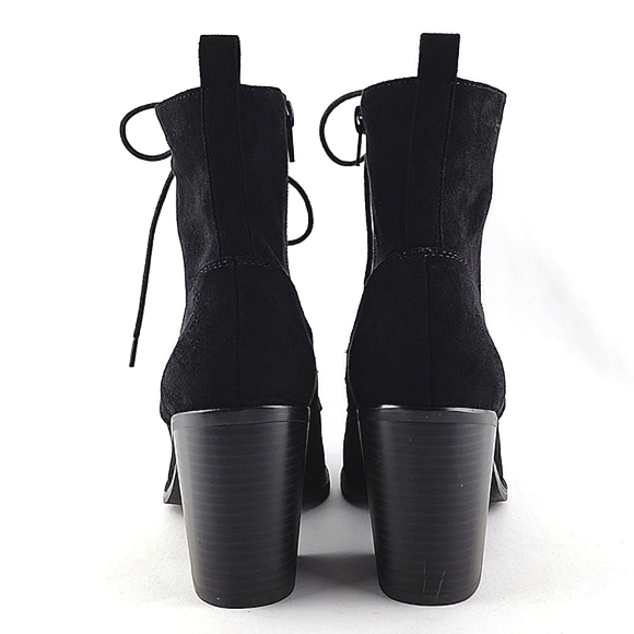 Forever 21 Black Faux Suede Heeled Lace Up Ankle Boots Side Zipper Size 7.5 - Picture 7 of 16